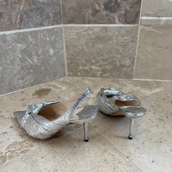 JIMMY CHOO Annabelle 85 Knotted Silver Leather Pumps - Picture 2 of 11